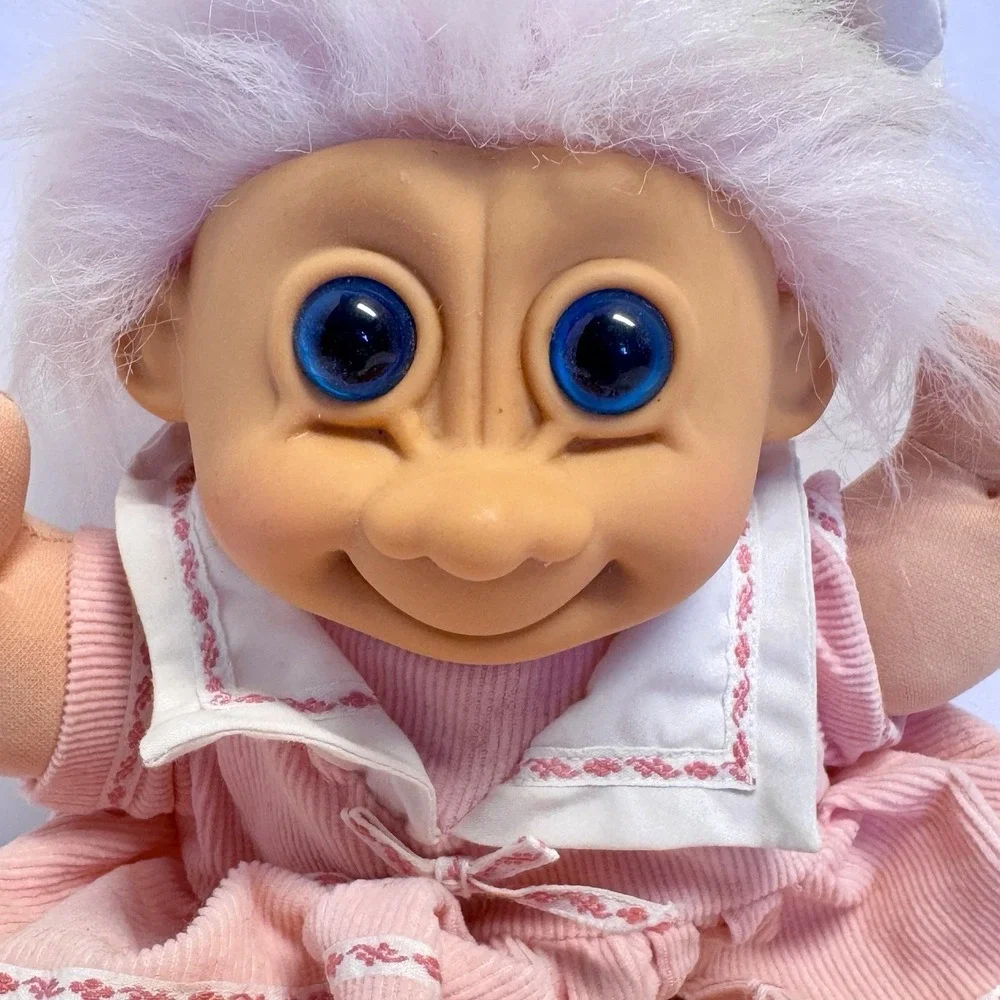 Vtg Russ Berrie Baby Girl Troll Pink Hair Blue Eyes Dress‎ Plush Doll Toy 12